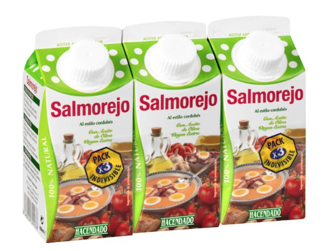 Coles de bruselas con mejillones en conserva y salmorejo.